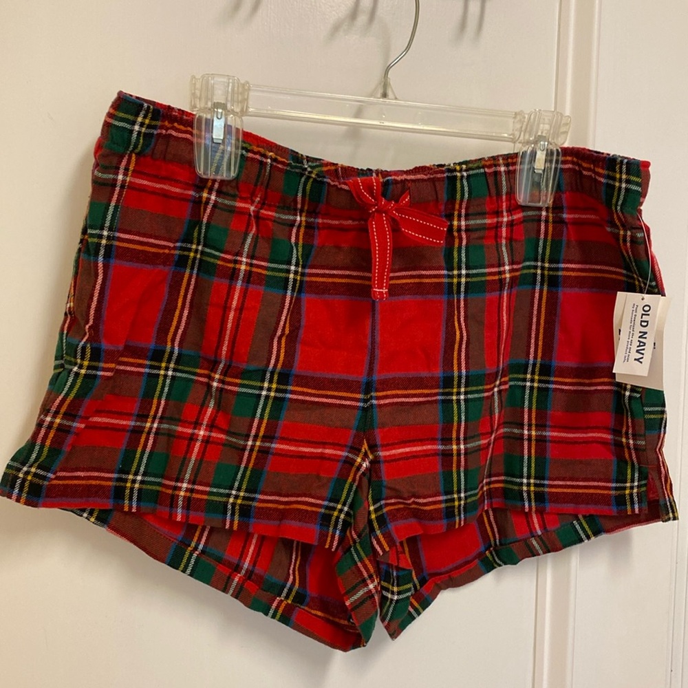 Old Navy Red & Green 100% Cotton Flannel Pajama Boxer Shorts Size Large